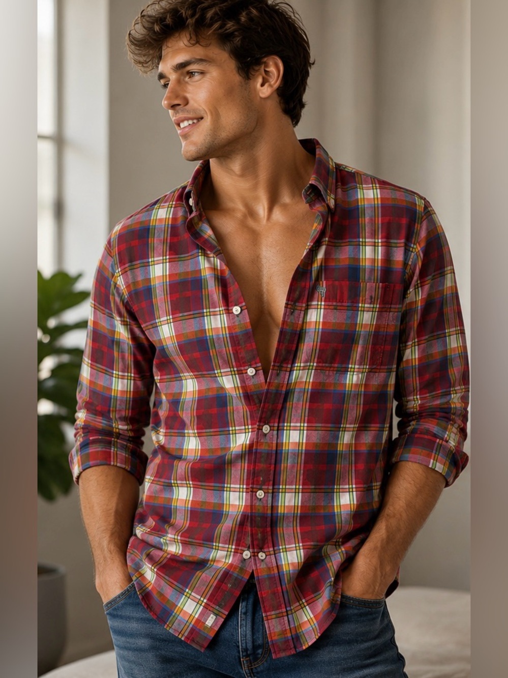 Y2K Abercrombie & Fitch Men's Plaid Button-Down Shirt